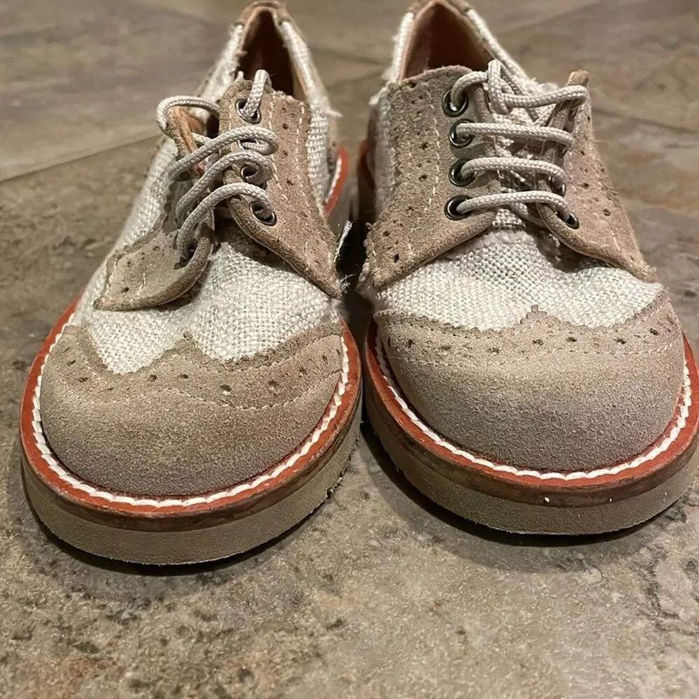 Eli 1957 Beige Suede Linen Derby Oxford Shoes Boys EU 25 US 8 Handmade Spain
